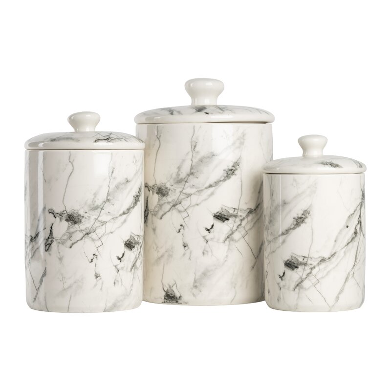 Wrought Studio Marble 3 Piece Kitchen Canister Set Reviews Wayfair   Marble 3 Piece Kitchen Canister Set 